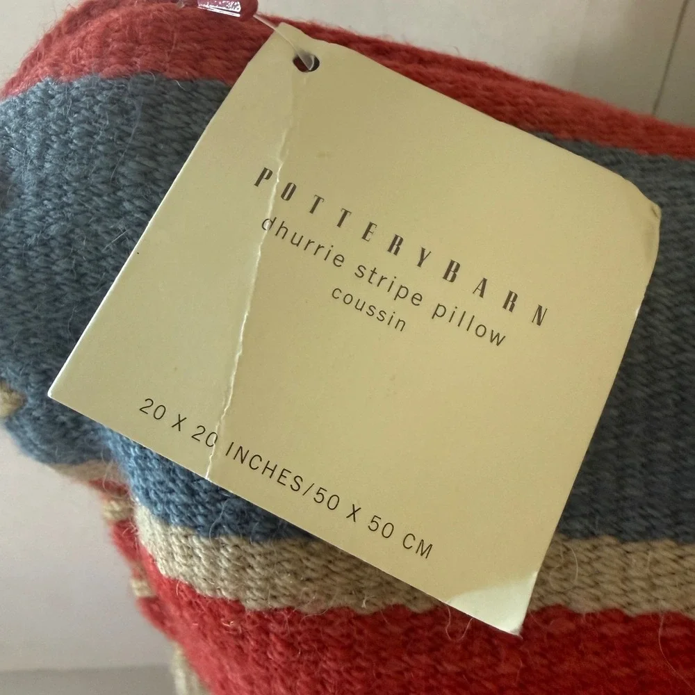 Pottery Barn Dhurrie Stripe Pillow Cover‎ 20x20 Woven Multicolor Red Blue Orange